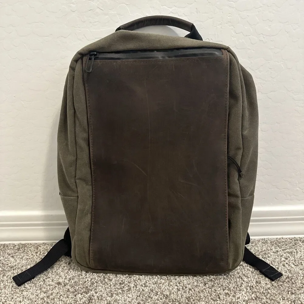 Waterfield Designs SF Sutter Slim Backpack Waxed Canvas Chocolate Leather